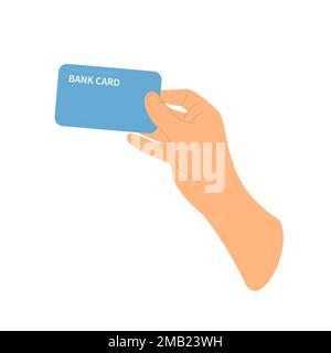 Porte-mains carte de crédit, carte bancaire. Paiement, transaction ou achat. Isolé sur fond blanc, processus d'achat de carte bancaire. Illustration vectorielle Illustration de Vecteur