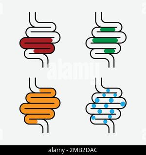 Ensemble de douleurs abdominales en ballonnement Illustration de Vecteur