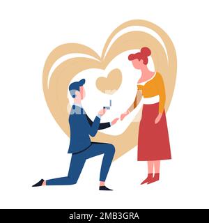 Engagement ou proposition romantique couple homme et femme anneau Illustration de Vecteur