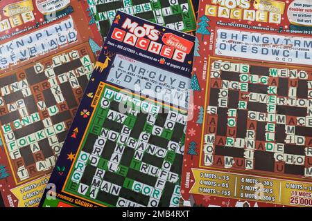 Gratch Loto Québec Scratch and Win Crossword tickets de loterie, Shot in Studio, Québec, Canada Banque D'Images