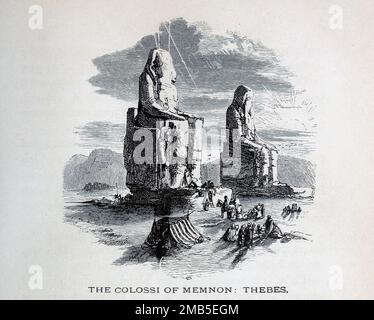 Colossi de Memnon : Thèbes gravure du livre ' à travers les terres bibliques : notes de voyage en Egypte, le désert, et la Palestine ' par Philip Schaff, 1819-1893 Editeur New York : American Tract Society 1878 Banque D'Images