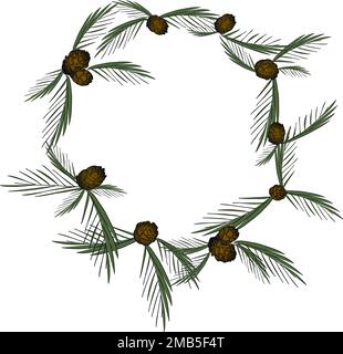 Couronne de Noël en dégradé avec branches et cônes de sapin pour le nouvel an et carte de vœux de Noël Illustration de Vecteur