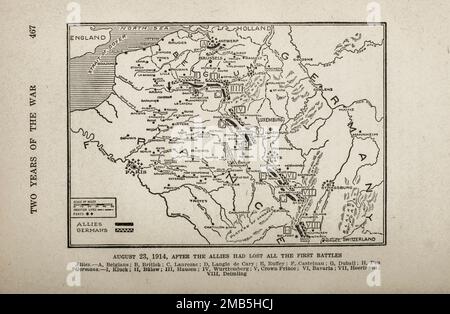 23 août 1914, après que les alliés aient perdu toutes les premières batailles du livre The Story of the Great War; The Complete history of events to date DIPLOMATIQUES ET LES JOURNAUX D'ÉTAT par Reynolds, Francis Joseph, 1867-1937; Churchill, Allen Leon; Miller, Francis Trevelyan, 1877-1959; Wood, Leonard, 1860-1927; Knight, Austin Melvin, 1854-1927; Palmer, Frederick, 1873-1958; Simonds, Frank Herbert, 1878-; Ruhl, Arthur Brown, 1876- Volume V publié en 1916 Banque D'Images