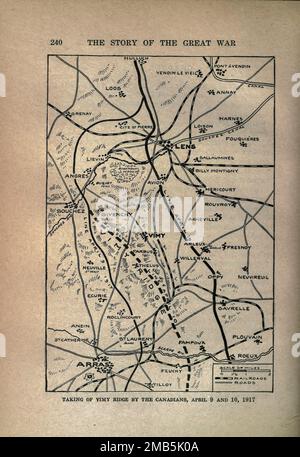 PRISE DE LA CRÊTE DE VIMY PAR LES CANADIENS, les 9 ET 10 AVRIL 1917 d'après le livre The Story of the Great War; The Complete history of events to date DIPLOMATIQUES AND STATE PAPERS by Reynolds, Francis Joseph, 1867-1937; Churchill, Allen Leon; Miller, Francis Trevelyan, 1877-1959; Wood, Leonard, 1860-1927; Knight, Austin Melvin, 1854-1927; Palmer, Frederick, 1873-1958; Simonds, Frank Herbert, 1878-; Ruhl, Arthur Brown, 1876- Volume VI publié en 1920 Banque D'Images