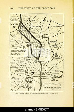 La France gagne dans la région d'Artois, septembre 1915, d'après le livre The Story of the Great War; The Complete Historical records of events to date DIPLOMATIQUES ET STATE PAPERS by Reynolds, Francis Joseph, 1867-1937; Churchill, Allen Leon; Miller, Francis Trevelyan, 1877-1959; Wood, Leonard, 1860-1927; Knight, Austin Melvin, 1854-1927; Palmer, Frederick, 1873-1958; Simonds, Frank Herbert, 1878-; Ruhl, Arthur Brown, 1876- Volume VII publié en 1920 Banque D'Images