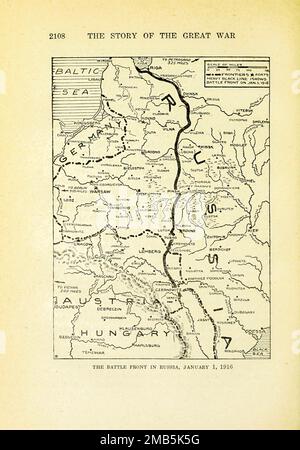 The Battle Front in, Russia, 1 janvier 1916 d'après le livre The Story of the Great War; The Complete history of events to date DIPLOMATIQUES AND STATE PAPERS de Reynolds, Francis Joseph, 1867-1937; Churchill, Allen Leon; Miller, Francis Trevelyan, 1877-1959; Wood, Leonard, 1860-1927; Knight, Austin Melvin, 1854-1927; Palmer, Frederick, 1873-1958; Simonds, Frank Herbert, 1878-; Ruhl, Arthur Brown, 1876- Volume VII publié en 1920 Banque D'Images