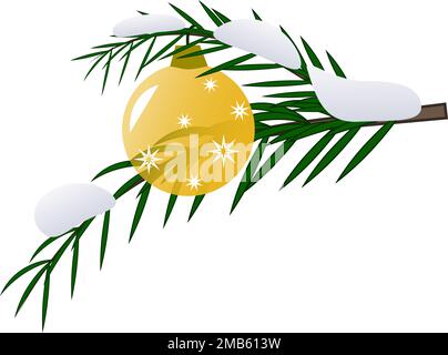 Décoration boule jaune transparente avec étoiles sur les branches du nouvel an et des arbres de Noël Illustration de Vecteur