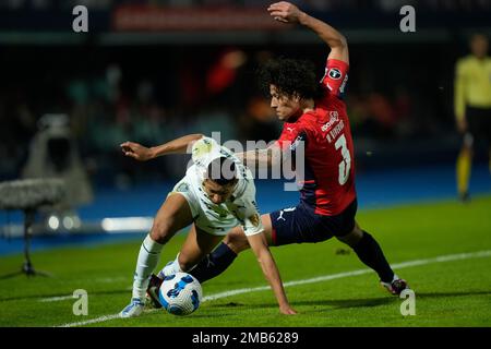 Rony of Brazil's Palmeiras heads the ball in an attempt to score during a  Copa Libertadores round of sixteen first leg soccer match against  Paraguay's Cerro Porteno in Asuncion, Paraguay, Wednesday, June