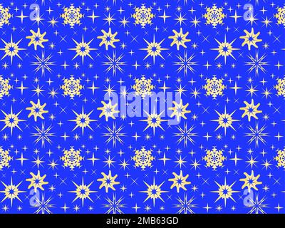 Motif hivernal sans coutures avec flocons de neige dégradés dorés sur fond bleu vif Illustration de Vecteur