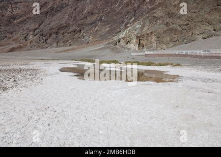Une piscine d'eau au chlorure de sodium sur les plans d'eau de la vallée du lac Badwater, parc national de la Vallée de la mort, Californie, États-Unis Banque D'Images