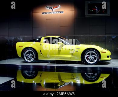 Salon de l'auto de Stockholm, Älvsjö, Stockholm, Suède. Sur la photo : Corvette Z06 de Chevrolet. Banque D'Images