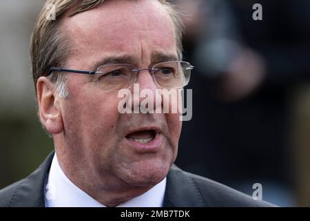 Ramstein, Allemagne. 20th janvier 2023. Boris Pistorius (SPD), ministre allemand de la Défense, fait une déclaration à la Conférence de l'Ukraine aux États-Unis Base aérienne de Ramstein. Credit: Hannes P. Albert/dpa/Alay Live News Banque D'Images