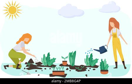 Jardinage ensemble de personnes, Spring.Flat vecteur concept illustration de diverses personnes - hommes et femmes, faisant travail de jardinage de hobby.concept de jardinage de printemps Illustration de Vecteur