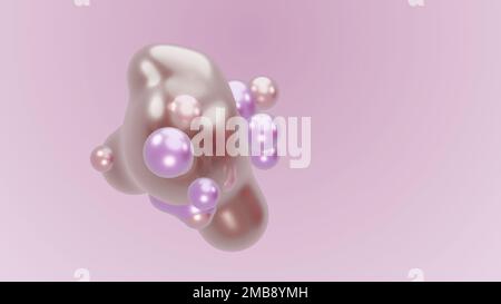 3D rendu animation motion design présentation fond d'écran métasphère. Rose violet abstrait méta sphère forme liquide déformation mobile Banque D'Images
