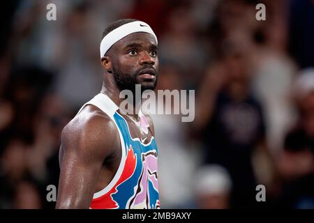 Melbourne Park 20/1/2023. Frances TIAFOE (Etats-Unis) en action contre Karen KHACHANOV (RUS) à l'Open d'Australie de 2023. Corleve/Alay Live News Banque D'Images