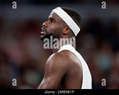 Melbourne Park 20/1/2023. Frances TIAFOE (Etats-Unis) en action contre Karen KHACHANOV (RUS) à l'Open d'Australie de 2023. Corleve/Alay Live News Banque D'Images