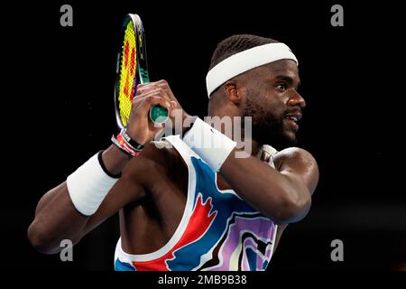 Melbourne Park 20/1/2023. Frances TIAFOE (Etats-Unis) en action contre Karen KHACHANOV (RUS) à l'Open d'Australie de 2023. Corleve/Alay Live News Banque D'Images