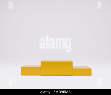 Podium isolé sur fond blanc. 3d illustration. Étape de couleur dorée. Première place. Deuxième place. Troisième place. Banque D'Images