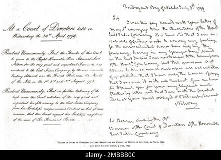 ''Merci de la Cour d'Administration à Lord Nelson pour sa victoire à la bouche du Nil, le 24 avril 1799; et sa réponse le 3 juillet 1799', 1799, 1890. Dans « The Graphic. Un journal hebdomadaire illustré », volume 42. Juillet à décembre 1890. Banque D'Images