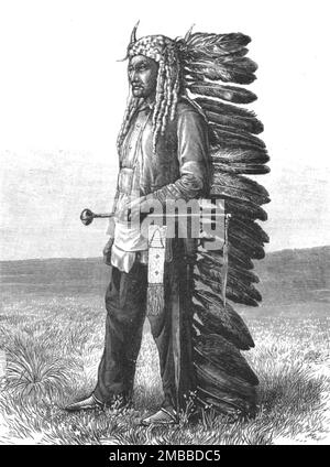 ''la montée menacée des Indiens d'Amérique; sitting Bull, chef des Indiens Sioux', 1890. Dans « The Graphic. Un journal hebdomadaire illustré », volume 42. Juillet à décembre 1890. Banque D'Images