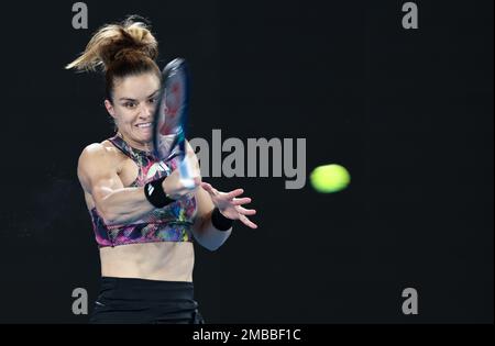 Melbourne, Australie. 20th janvier 2023. Maria Sakkari, de Grèce, participe au troisième tour du match féminin contre Zhu Lin, de Chine, au tournoi de tennis Open d'Australie à Melbourne, en Australie, le 20 janvier 2023. Credit: Bai Xuefei/Xinhua/Alay Live News Banque D'Images