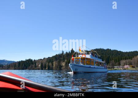 Sur le Titisee en regardant vers un navire, dans la Forêt Noire, en Allemagne Banque D'Images