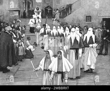 ''Un funéraire dans l'île de Capri, Italie du Sud; Société des "Misericordia" ou "I Fratelli", 1891. Dans « The Graphic. Un journal hebdomadaire illustré », volume 44. Juillet à décembre 1891. Banque D'Images