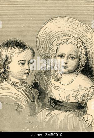 'La princesse Royale, âgée de 17 mois, et le prince de Galles, âgée de 5 mois', c1841, (c1897). Deux des enfants de la reine Victoria : Victoria Princess Royal et son frère cadet, le futur roi Edward VII Tiré de "la détermination de la Reine et son double règne royal des soixante ans", par Charles Bullock, B.D. ["Home Words" Publishing Office, Londres, ] Banque D'Images