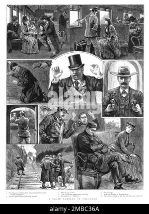 ''Un vol de train dans le Colorado', 1891. Dans « The Graphic. Un journal hebdomadaire illustré », volume 44. Juillet à décembre 1891. Banque D'Images