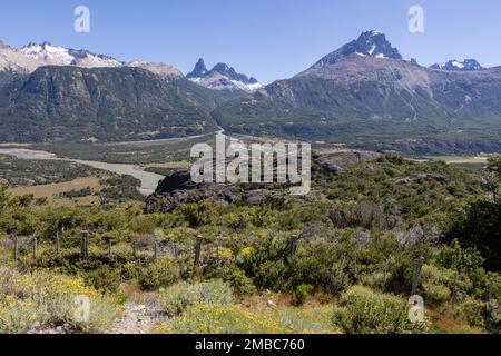 Vue du point de vue Mirador Rio Ibañez à la Carretera Austral en Patagonie, Chili Banque D'Images