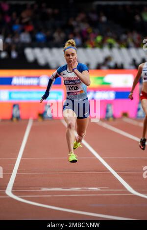 Maria Lyle participe aux Championnats du monde d'athlétisme Para 2017 au Stade Olympique, Londres, Royaume-Uni. 100m T35. Scottish para athlète course à pied Banque D'Images
