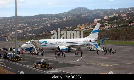 FUNCHAL, PORTUGAL - 31 décembre 2019 : dossier d'avions à l'aéroport international Cristiano Ronaldo de Madère Banque D'Images