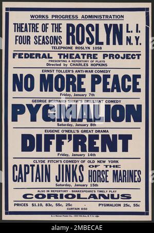 Plus de paix, Roslyn, NY, 1938. Le Federal Theatre Project, créé par les États-Unis Works Progress Administration, en 1935, a été conçu pour conserver et développer les compétences des travailleurs du théâtre, les réemployer sur les secours publics, et pour amener le théâtre à des milliers aux États-Unis qui n'avaient jamais vu auparavant des spectacles de théâtre en direct. Banque D'Images