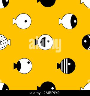 Motif géométrique sans couture pour les textiles et les tissus. Imprimé poisson, fond de dessin animé avec animaux marins Illustration de Vecteur