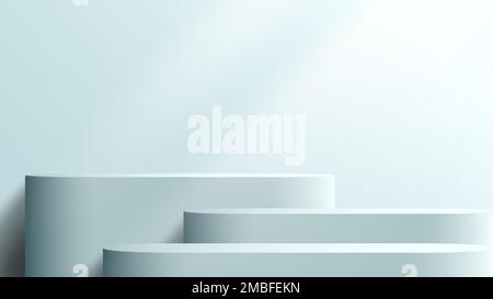 3D produits réalistes affichent un pied de podium bleu doux sur fond bleu avec éclairage. Vous pouvez utiliser pour la présentation du produit, l'affichage cosmétique Illustration de Vecteur