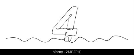 Numéro 4 dans le style de mise en plan de ligne continue. Dessin au trait du numéro quatre. Illustration vectorielle. Schéma abstrait numéro 4 Illustration de Vecteur