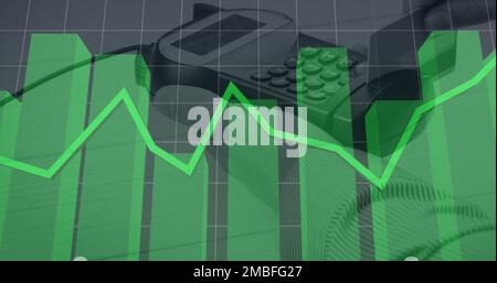 Composition des statistiques et des données sur l'homme payant avec la carte de crédit sur le terminal de paiement Banque D'Images