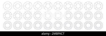 Fractions de secteurs divisées pour les mathématiques. Entourez la tarte de pièces. Ensemble de coupes de segment. Géométrie simple. Illustration vectorielle isolée Illustration de Vecteur