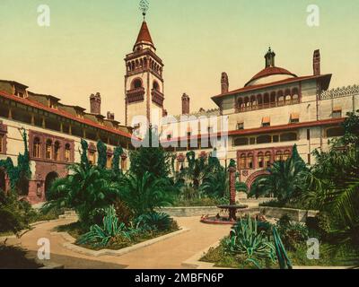 Cour, Ponce de Leon Hotel, St. Augustine, Floride, États-Unis, Photochrome Print, Detroit Publishing Company, 1898 Banque D'Images