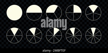 Fractions de secteurs divisées pour les mathématiques. Entourez la tarte de pièces. Ensemble de coupes de segment. Géométrie simple. Illustration vectorielle isolée Illustration de Vecteur