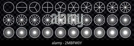 Cercles géométriques divisés. Ensemble de coupes de segment. Géométrie simple. Diagramme avec sections ou étapes. Illustration vectorielle isolée Illustration de Vecteur