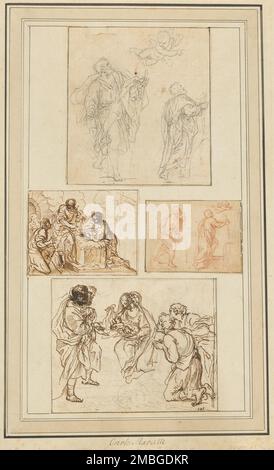 Etudes d'un apôtre guidé par un Ange et l'adoration des bergers, 1720/1750. Banque D'Images