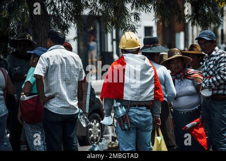 Lima, Pérou - 20 janvier 2023: Manifestations dans les rues de Lima Banque D'Images