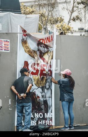 Lima, Pérou - 20 janvier 2023: Manifestations dans les rues de Lima Banque D'Images