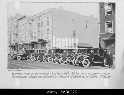 Votre compagnie de taxis; en réponse au besoin de transport rapide dans une ville en pleine croissance, « votre compagnie de taxis » a été constituée, 30 juin 1923, 1925. Banque D'Images