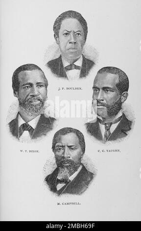 J. F. Boulden, W. T. Dixon, C. C. Vaughn, M. Campbell, 1887. Des Afro-Américains de premier plan. Le pasteur baptiste et homme politique Jesse Freeman Boulden a servi à la Chambre des représentants du Mississippi. Éducateurs et ministres William T. Dixon et C. C. Vaughn. Chef religieux et politique Matthew (ou Madison) Campbell. De "Men of Mark: Éminent, progressiste et ascendant" par William J. Simmons. Banque D'Images