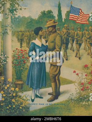 « L'homme coloré n'est pas un slacker », 1918. Affiche de la première Guerre mondiale montrant un couple afro-américain qui prend son congé d'éconautre pendant que l'homme part à la lutte. Banque D'Images