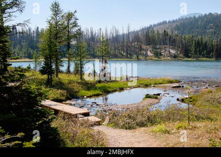 Sentier en boucle du lac Grizzly-Larix à côté du lac Larix dans le parc provincial Mt Assiniboine, C.-B., Canada Banque D'Images