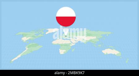 Emplacement de la Pologne sur la carte du monde, avec la broche de drapeau de la Pologne. Illustration vectorielle cartographique. Illustration de Vecteur