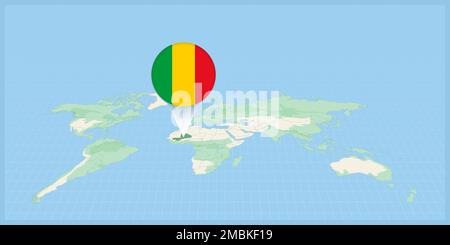 Situation du Mali sur la carte du monde, marquée avec le drapeau du Mali. Illustration vectorielle cartographique. Illustration de Vecteur